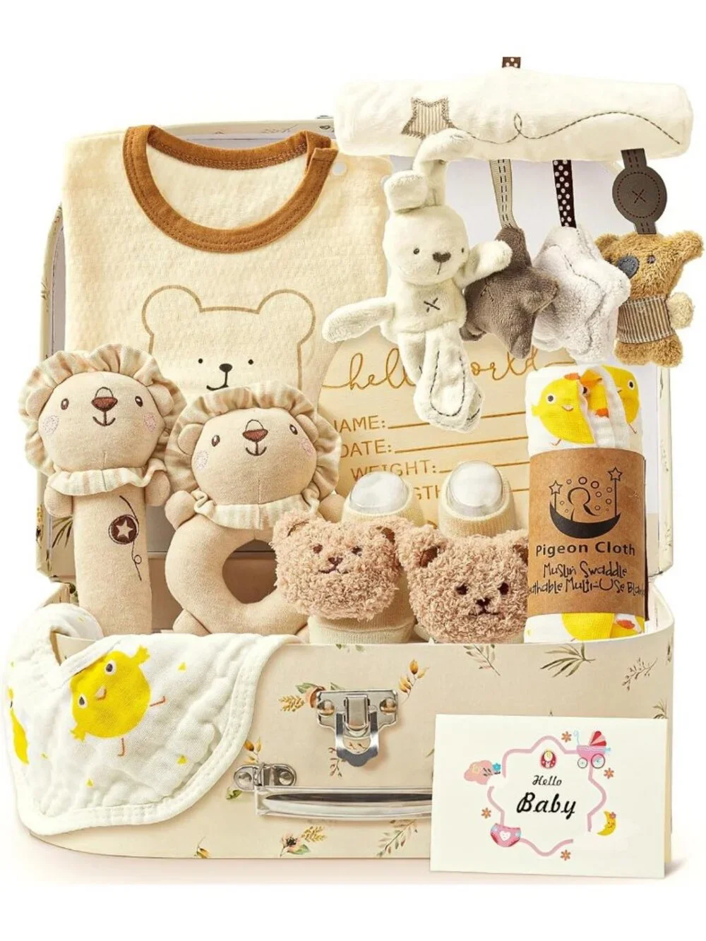 9-Piece Newborn Baby Gift Basket Set - Unisex Essentials, Rattles, Blanket